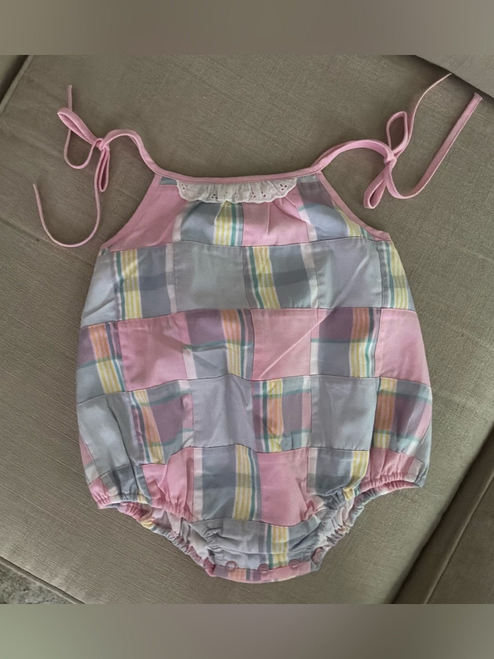 The Beaufort Bonnet Company Pastel Plaid Pink Bubble Romper